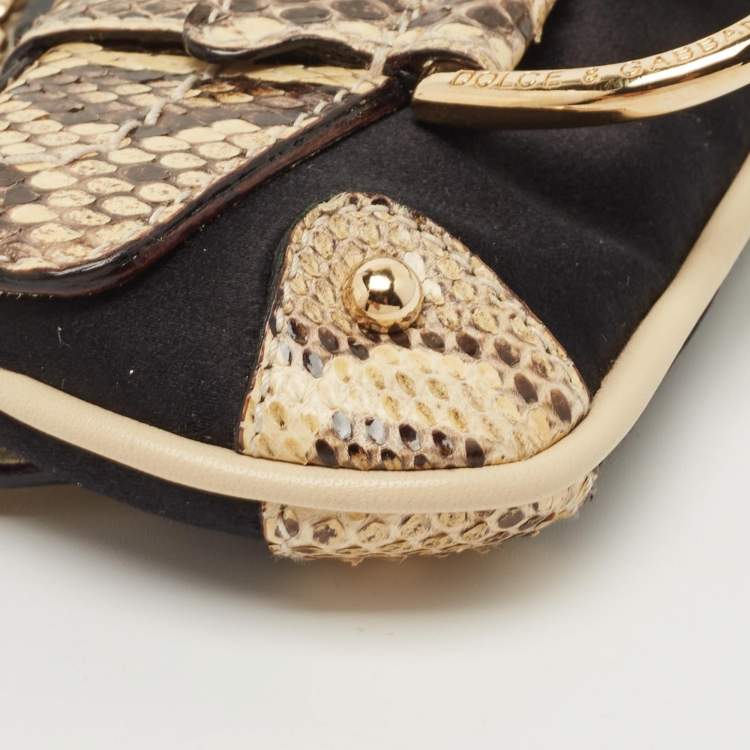 Pre Owned Dolce & Gabbana Beige/Black Python and Satin Chain Coin Purse