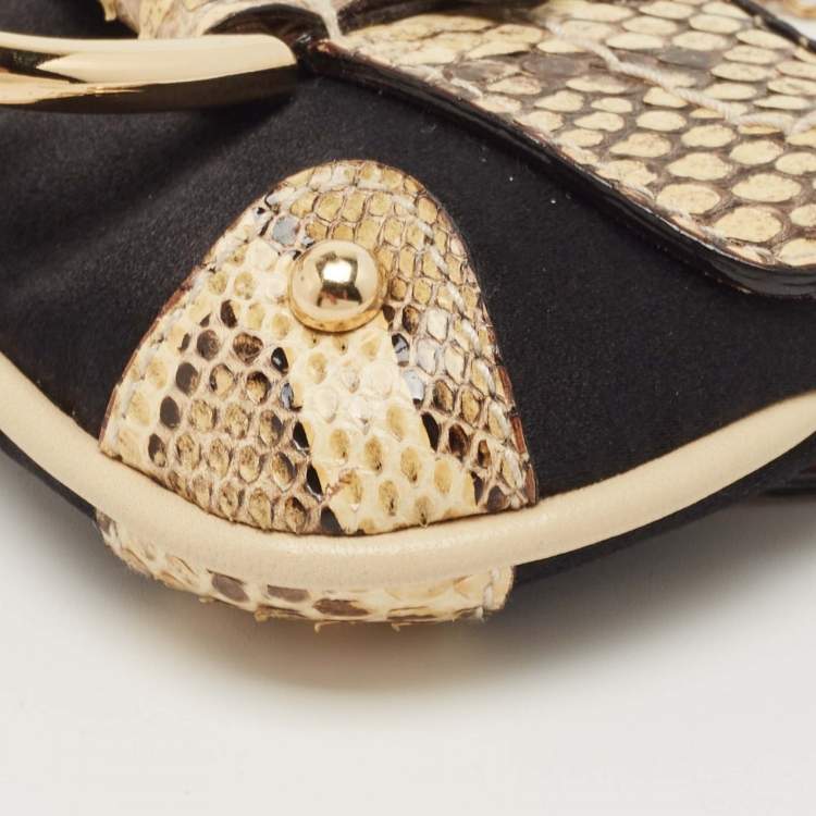 Pre Owned Dolce & Gabbana Beige/Black Python and Satin Chain Coin Purse