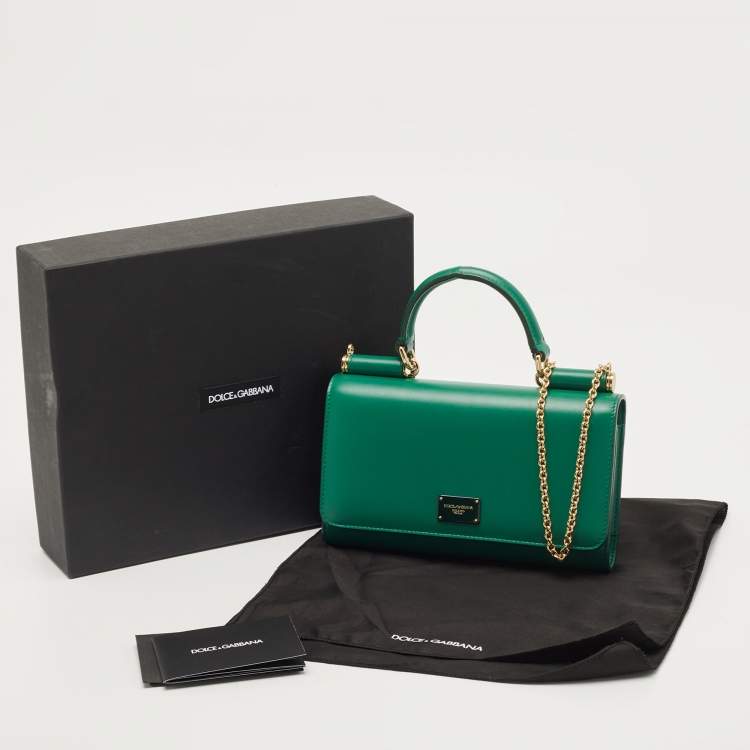 Pre Owned Dolce & Gabbana Green Leather Miss Sicily Wallet on Chain
