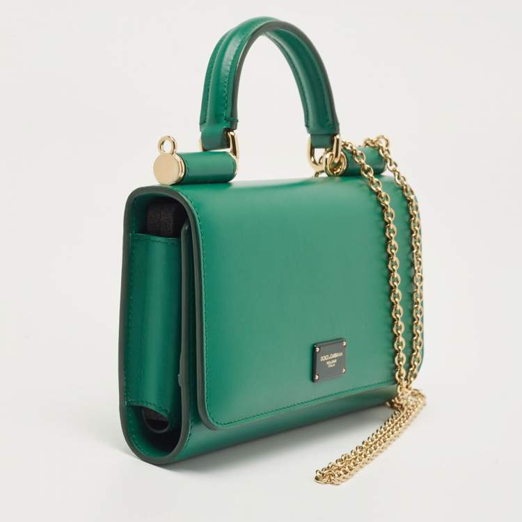 Pre Owned Dolce & Gabbana Green Leather Miss Sicily Wallet on Chain