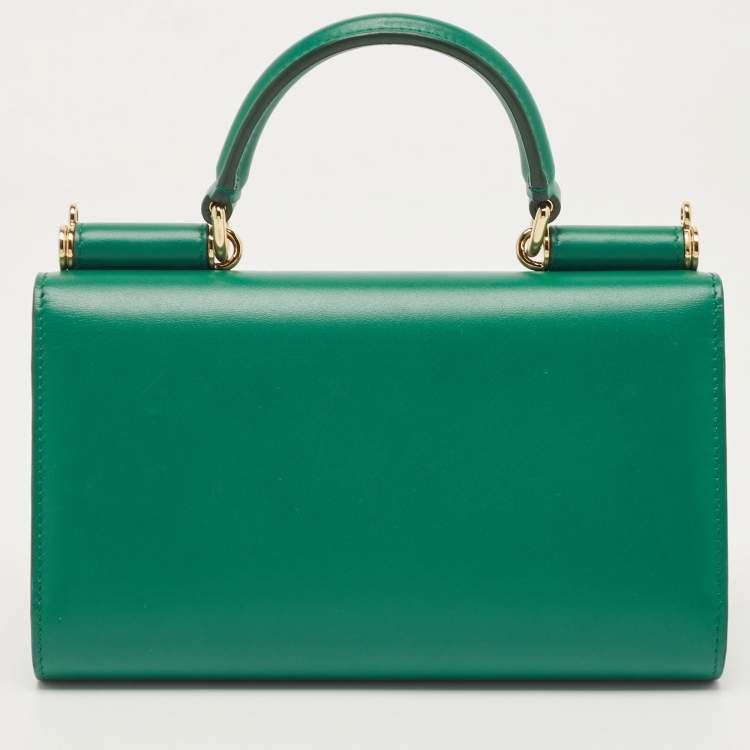 Pre Owned Dolce & Gabbana Green Leather Miss Sicily Wallet on Chain