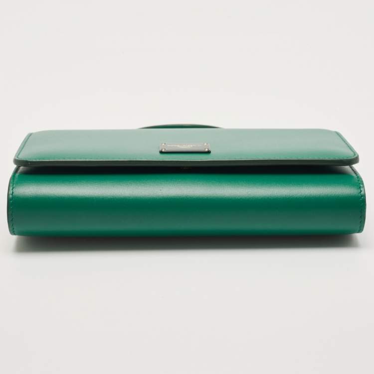 Pre Owned Dolce & Gabbana Green Leather Miss Sicily Wallet on Chain