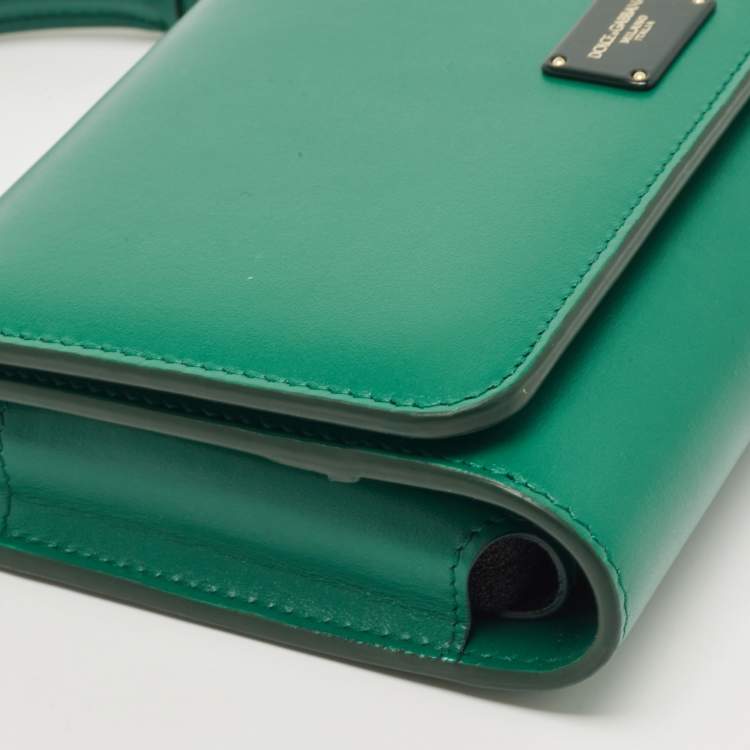 Pre Owned Dolce & Gabbana Green Leather Miss Sicily Wallet on Chain