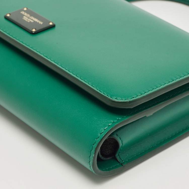 Pre Owned Dolce & Gabbana Green Leather Miss Sicily Wallet on Chain
