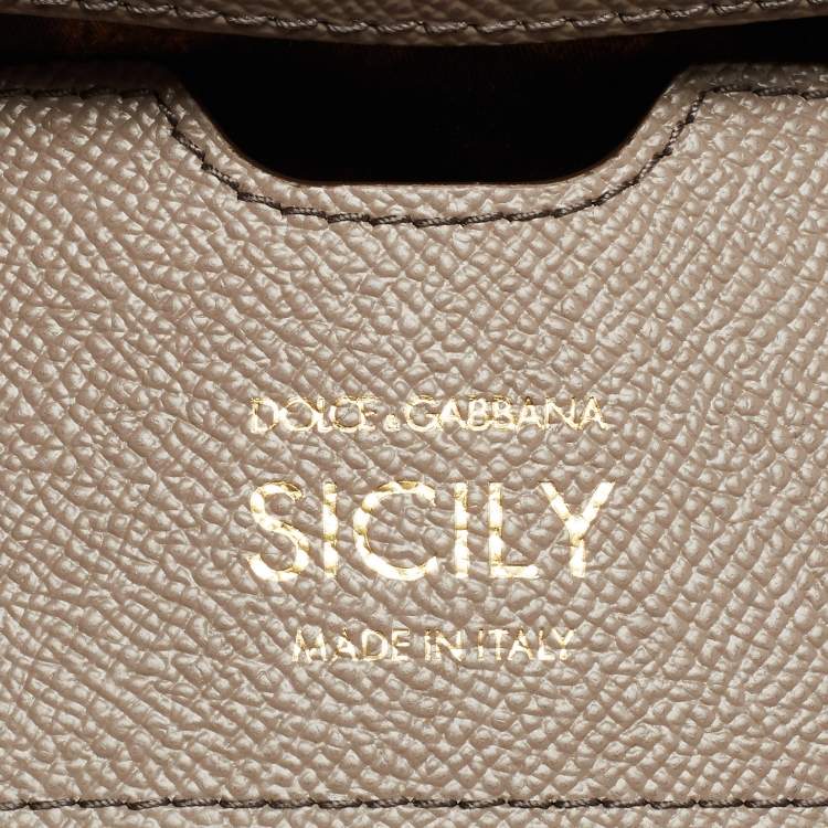 Pre Owned Dolce & Gabbana Taupe Leather Small Miss Sicily Top Handle Bag