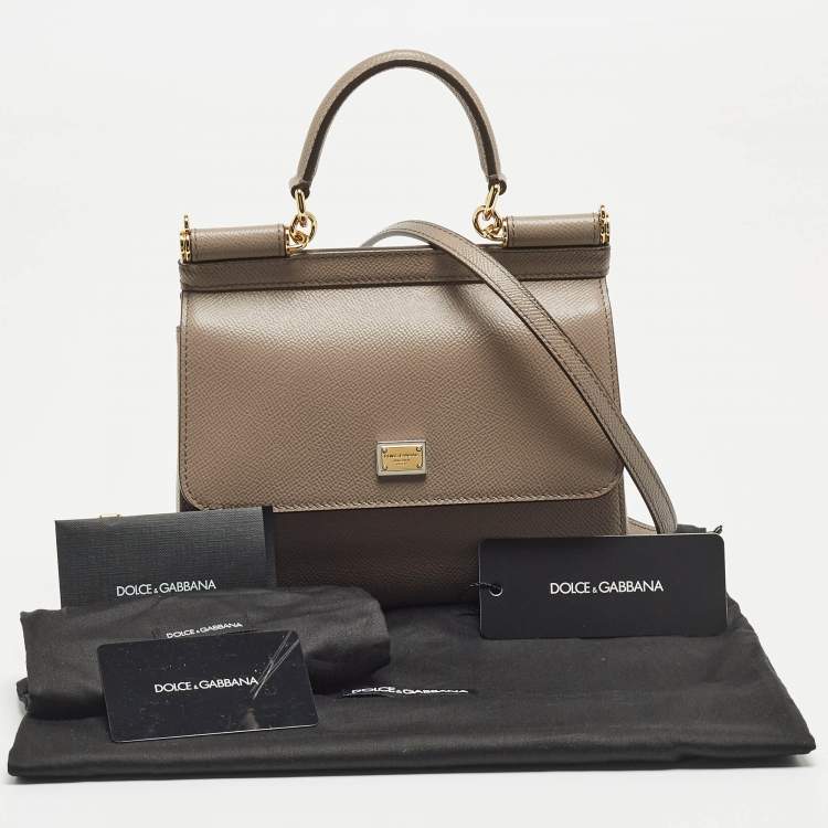 Pre Owned Dolce & Gabbana Taupe Leather Small Miss Sicily Top Handle Bag