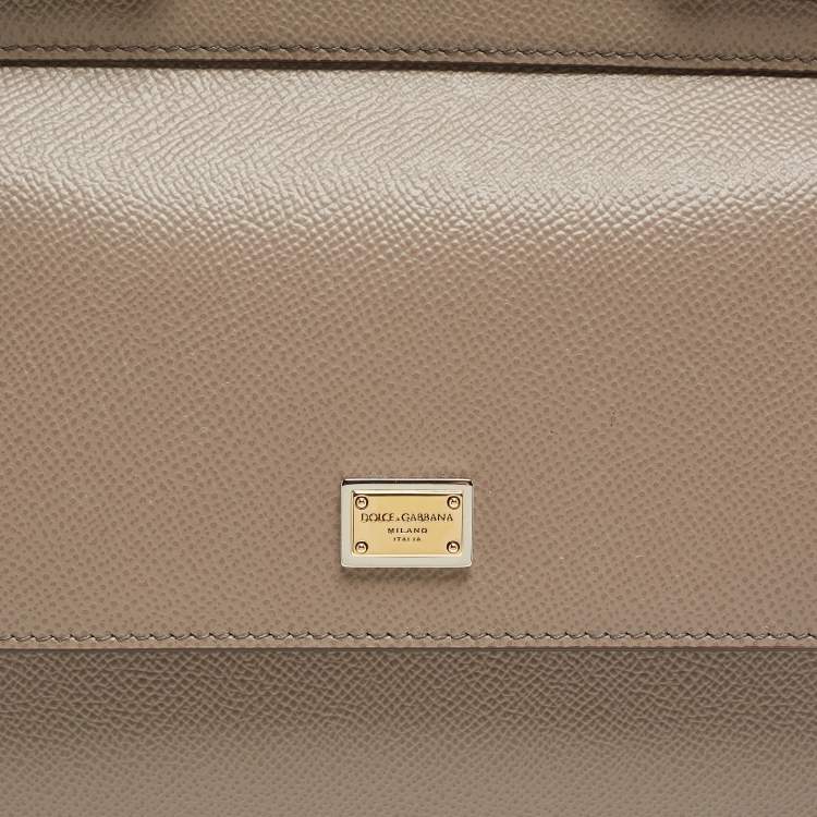 Pre Owned Dolce & Gabbana Taupe Leather Small Miss Sicily Top Handle Bag