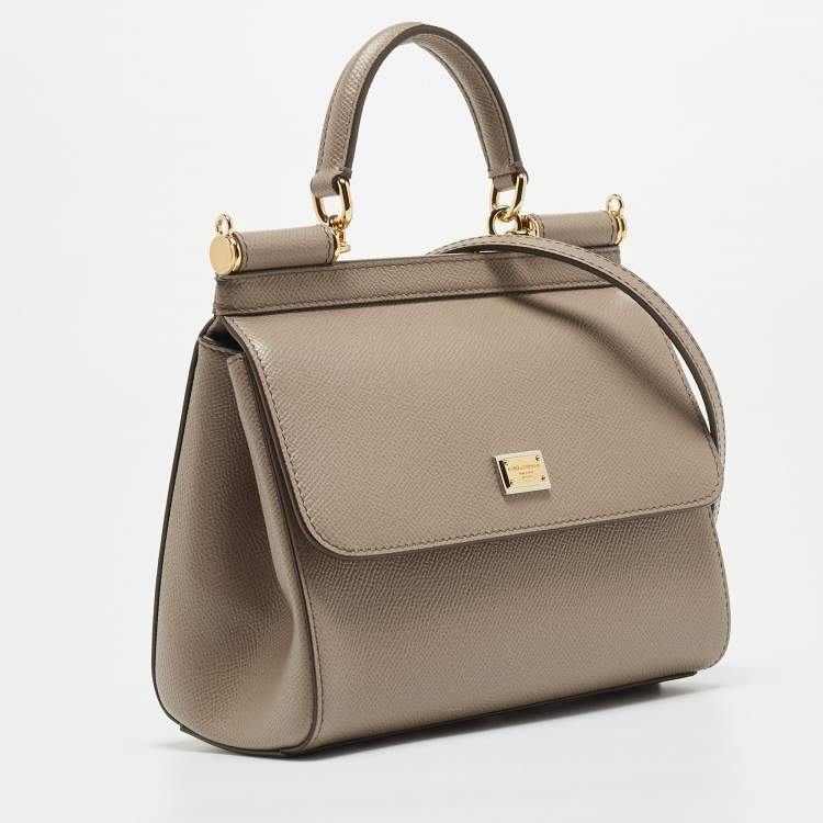Pre Owned Dolce & Gabbana Taupe Leather Small Miss Sicily Top Handle Bag