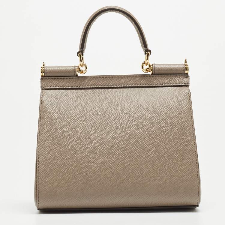 Pre Owned Dolce & Gabbana Taupe Leather Small Miss Sicily Top Handle Bag