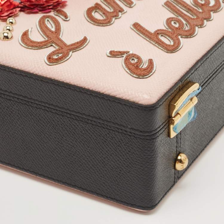 Pre Owned Dolce & Gabbana Pink/Black Embellished Leather Box L' Amore Top Handle Bag