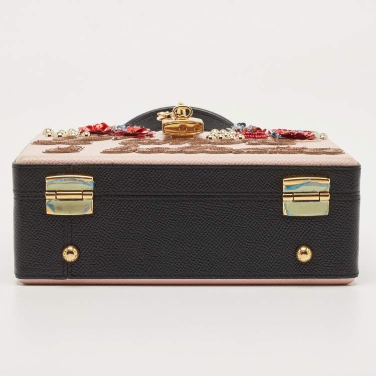 Pre Owned Dolce & Gabbana Pink/Black Embellished Leather Box L' Amore Top Handle Bag