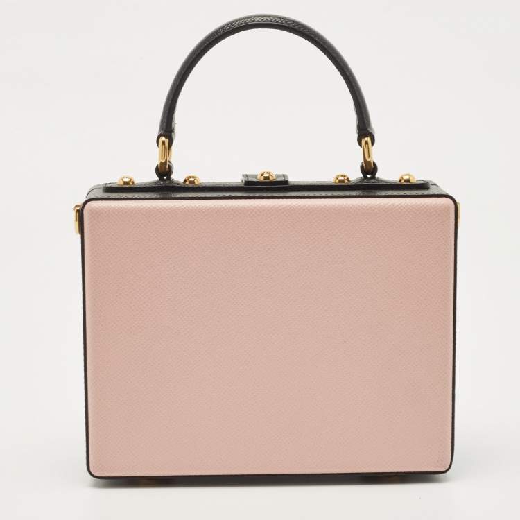 Pre Owned Dolce & Gabbana Pink/Black Embellished Leather Box L' Amore Top Handle Bag