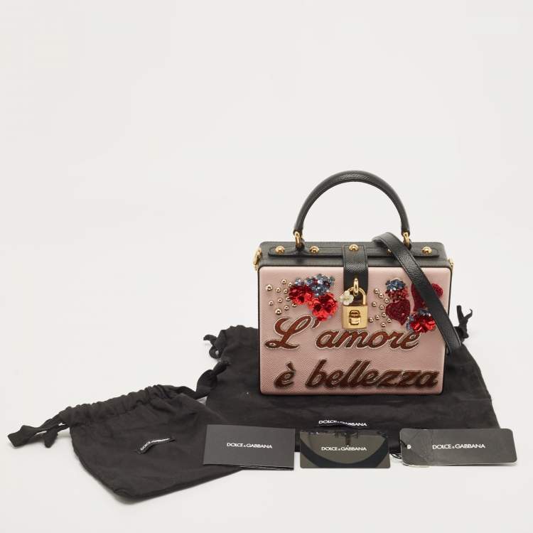 Pre Owned Dolce & Gabbana Pink/Black Embellished Leather Box L' Amore Top Handle Bag