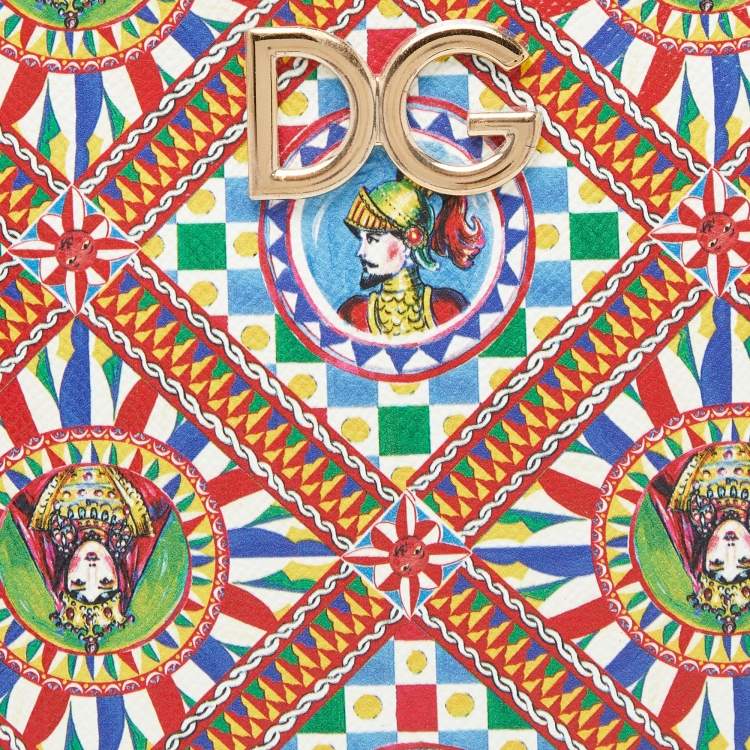 مملوكة مسبقًا Dolce & Gabbana Multicolor Carretto and Queen Print Leather Wristlet Pouch 