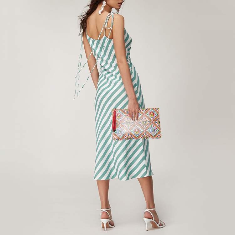 مملوكة مسبقًا Dolce & Gabbana Multicolor Carretto and Queen Print Leather Wristlet Pouch 