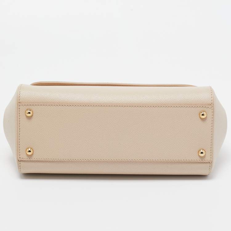 Pre Owned Dolce & Gabbana Beige Leather Medium Miss Sicily Top Handle Bag