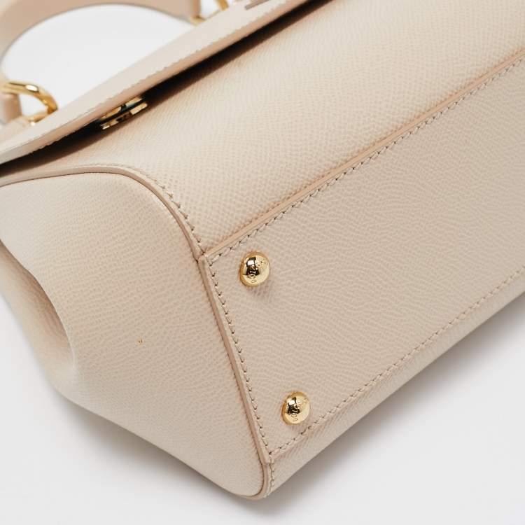 Pre Owned Dolce & Gabbana Beige Leather Medium Miss Sicily Top Handle Bag