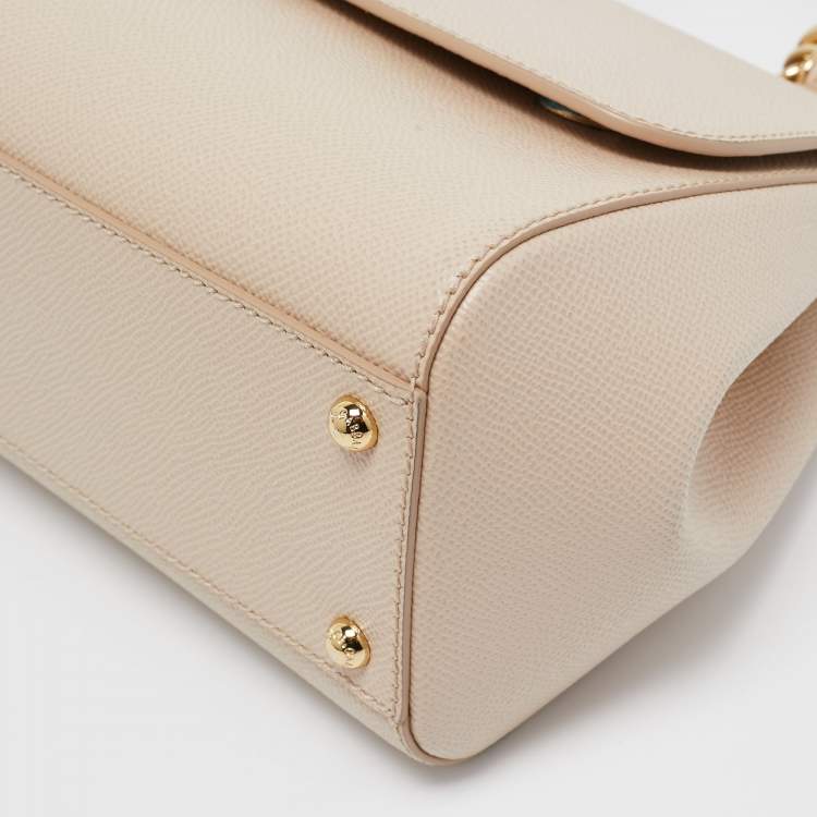 Pre Owned Dolce & Gabbana Beige Leather Medium Miss Sicily Top Handle Bag