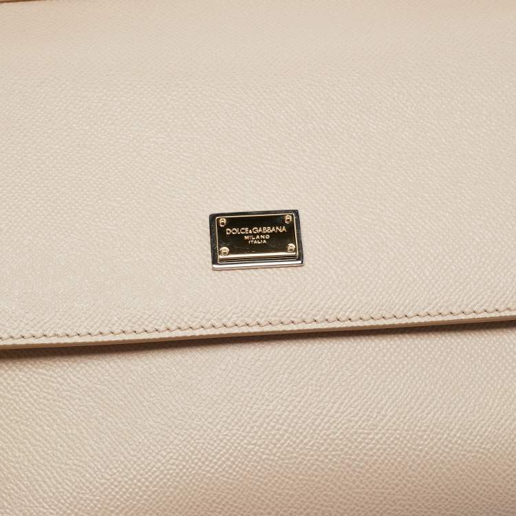 Pre Owned Dolce & Gabbana Beige Leather Medium Miss Sicily Top Handle Bag
