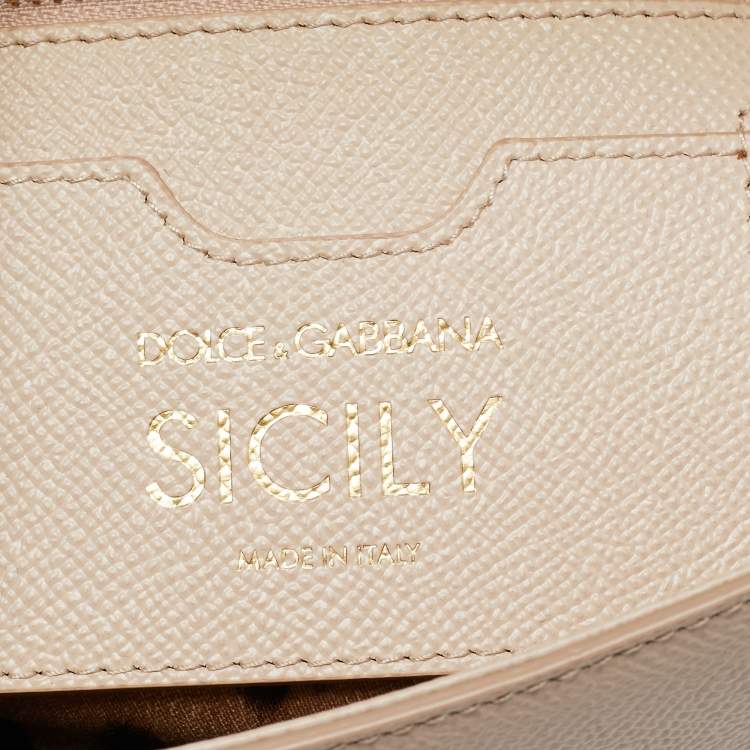 Pre Owned Dolce & Gabbana Beige Leather Medium Miss Sicily Top Handle Bag
