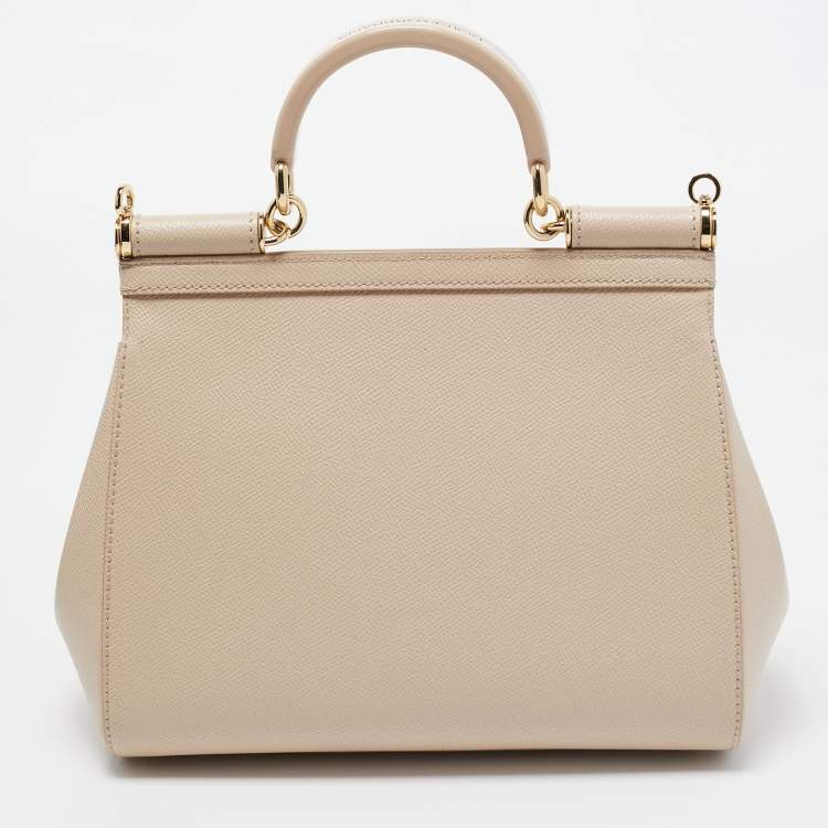 Pre Owned Dolce & Gabbana Beige Leather Medium Miss Sicily Top Handle Bag
