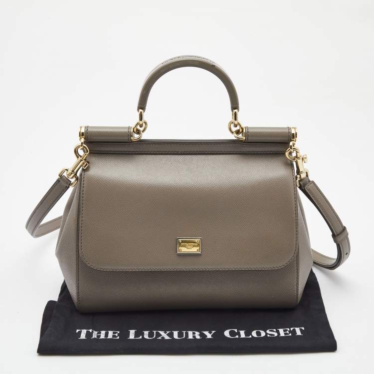 Pre Owned Dolce & Gabbana Grey Leather Medium Miss Sicily Top Handle Bag