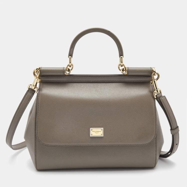 Pre Owned Dolce & Gabbana Grey Leather Medium Miss Sicily Top Handle Bag