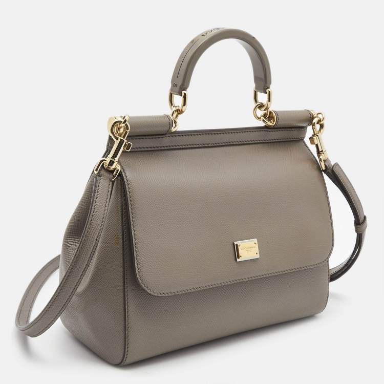 Pre Owned Dolce & Gabbana Grey Leather Medium Miss Sicily Top Handle Bag