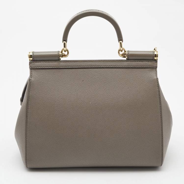Pre Owned Dolce & Gabbana Grey Leather Medium Miss Sicily Top Handle Bag