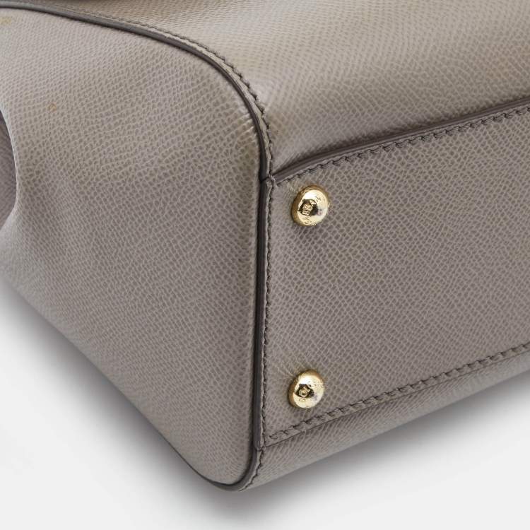 Pre Owned Dolce & Gabbana Grey Leather Medium Miss Sicily Top Handle Bag