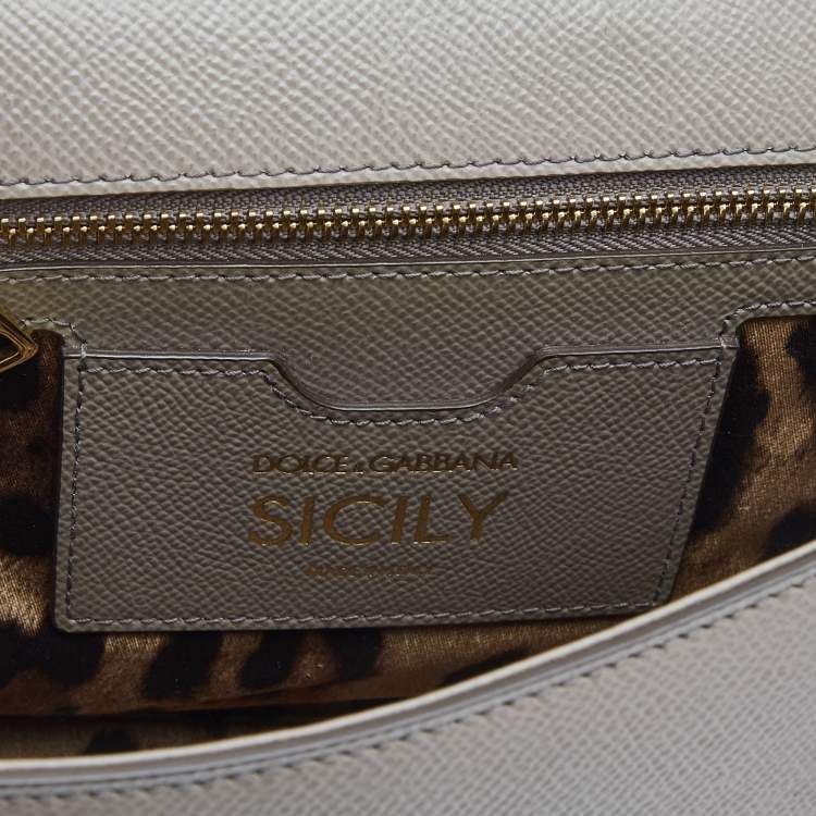 Pre Owned Dolce & Gabbana Grey Leather Medium Miss Sicily Top Handle Bag