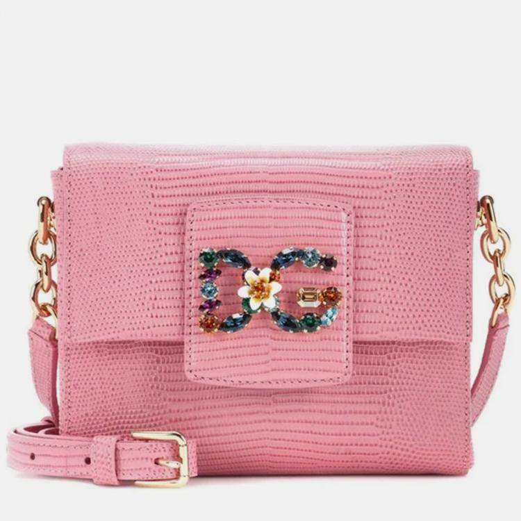 Dolce & Gabbana Pink Leather Medium Iguana-Embossed