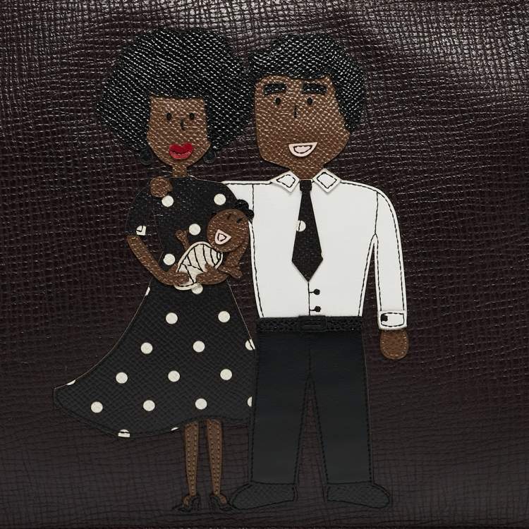 Pre Owned Dolce & Gabbana Plum Leather DG Family Zip Pouch