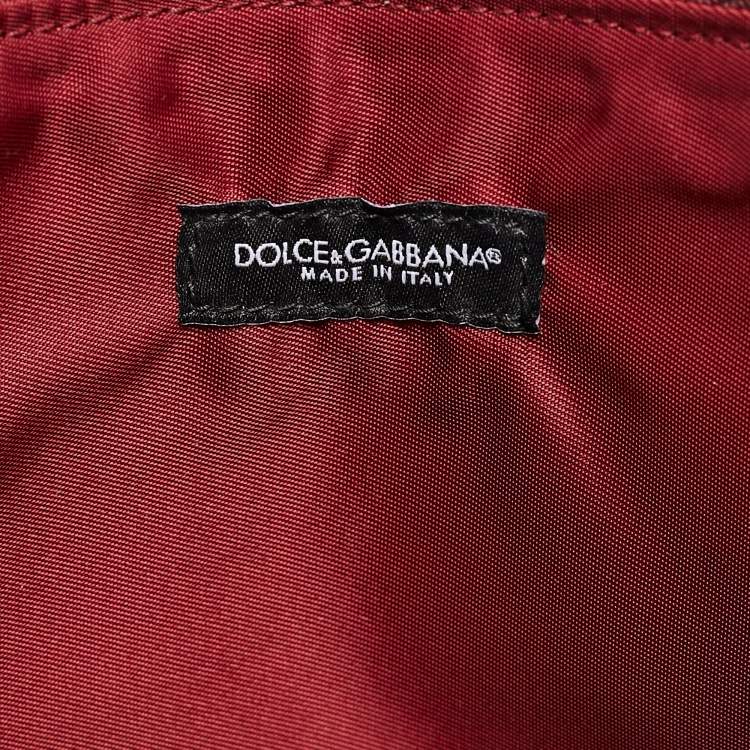 Pre Owned Dolce & Gabbana Plum Leather DG Family Zip Pouch