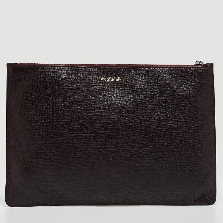 Pre Owned Dolce & Gabbana Plum Leather DG Family Zip Pouch