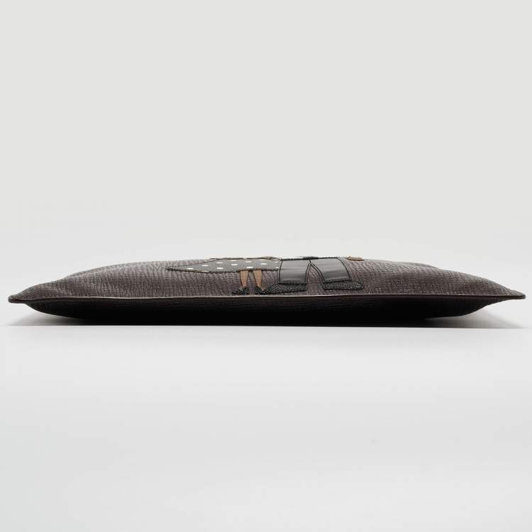 Pre Owned Dolce & Gabbana Plum Leather DG Family Zip Pouch