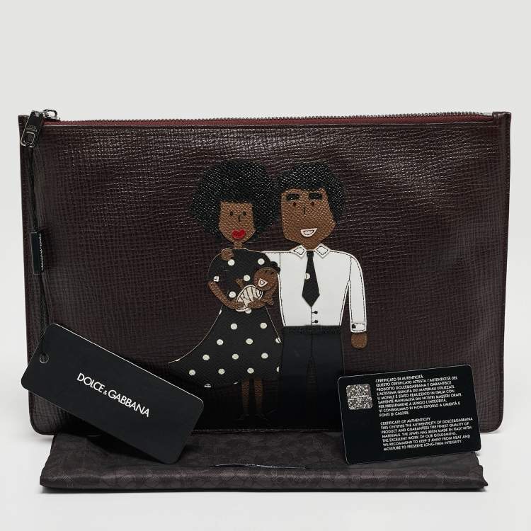 Pre Owned Dolce & Gabbana Plum Leather DG Family Zip Pouch