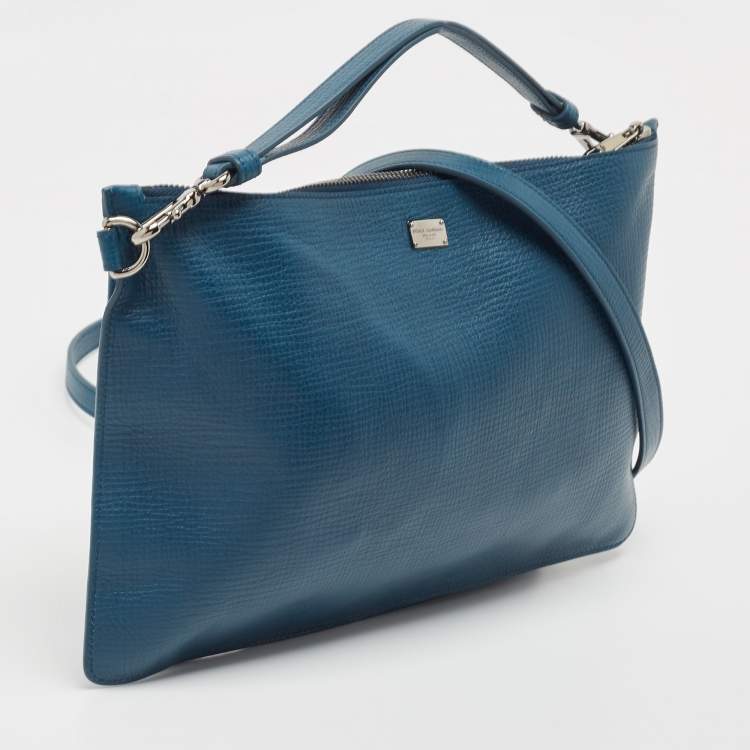 Pre Owned Dolce & Gabbana Blue Leather Oversized Clutch