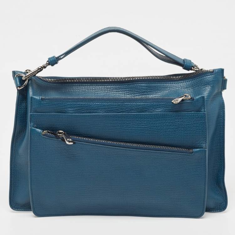 Pre Owned Dolce & Gabbana Blue Leather Oversized Clutch