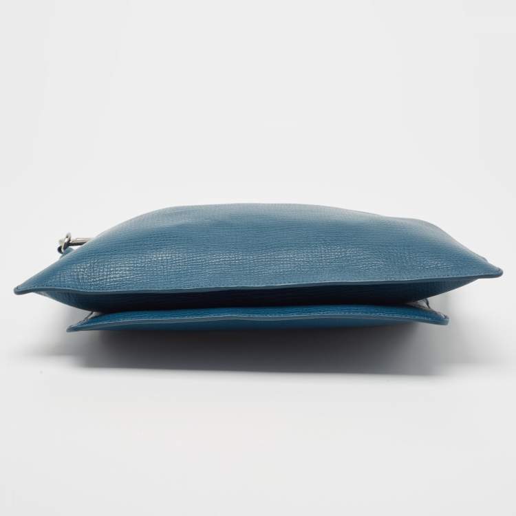 Pre Owned Dolce & Gabbana Blue Leather Oversized Clutch