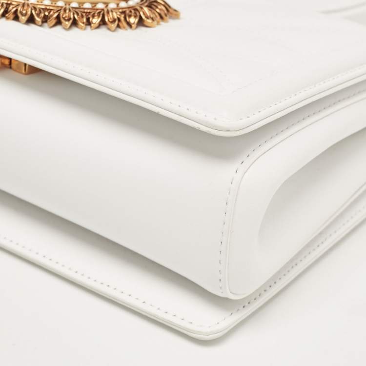 Pre Owned Dolce & Gabbana White Leather Medium Devotion Mordore Shoulder Bag