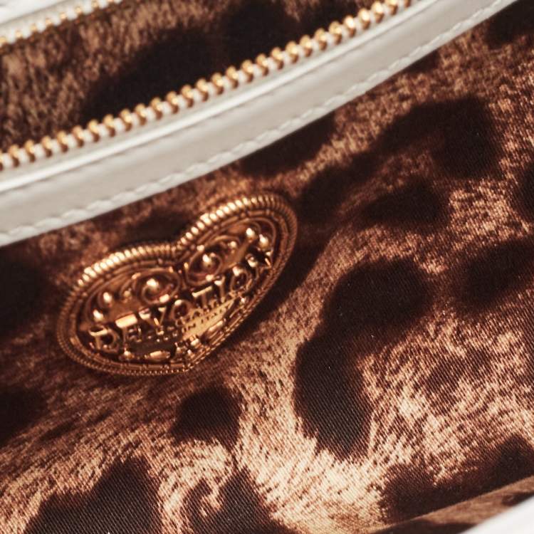 Pre Owned Dolce & Gabbana White Leather Medium Devotion Mordore Shoulder Bag
