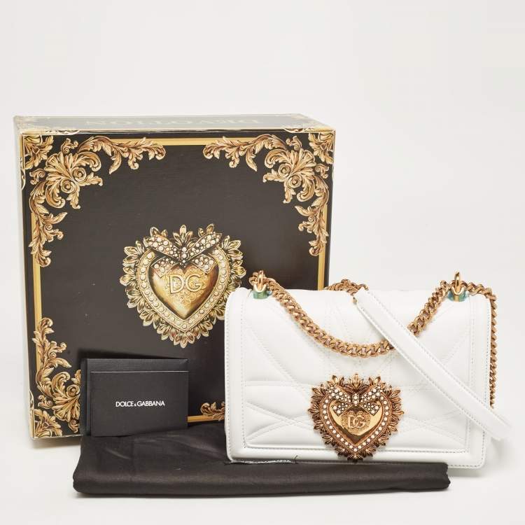 Pre Owned Dolce & Gabbana White Leather Medium Devotion Mordore Shoulder Bag