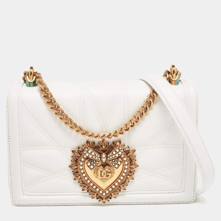 Pre Owned Dolce & Gabbana White Leather Medium Devotion Mordore Shoulder Bag