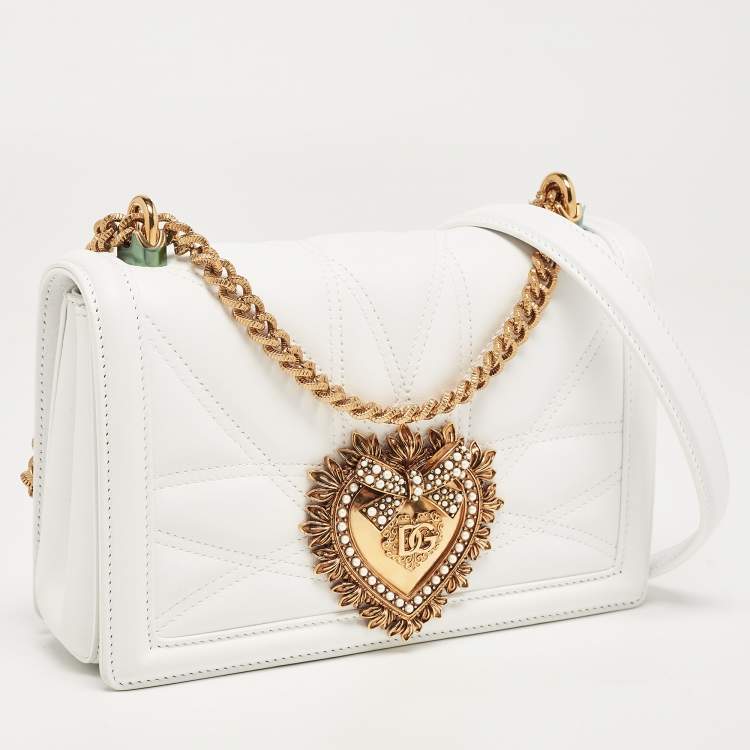 Pre Owned Dolce & Gabbana White Leather Medium Devotion Mordore Shoulder Bag