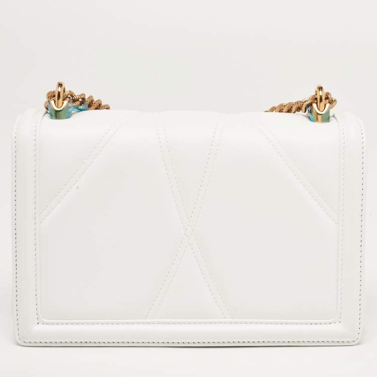 Pre Owned Dolce & Gabbana White Leather Medium Devotion Mordore Shoulder Bag