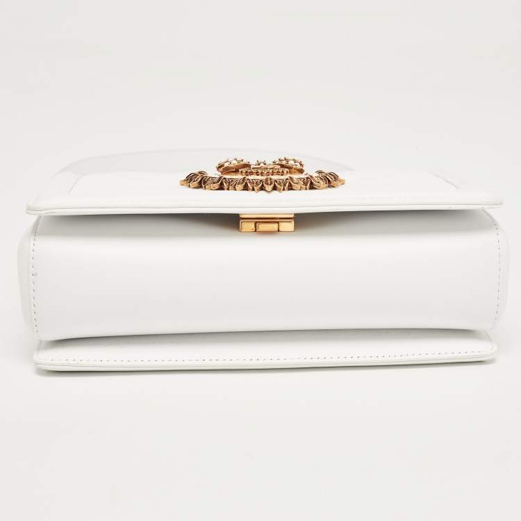 Pre Owned Dolce & Gabbana White Leather Medium Devotion Mordore Shoulder Bag