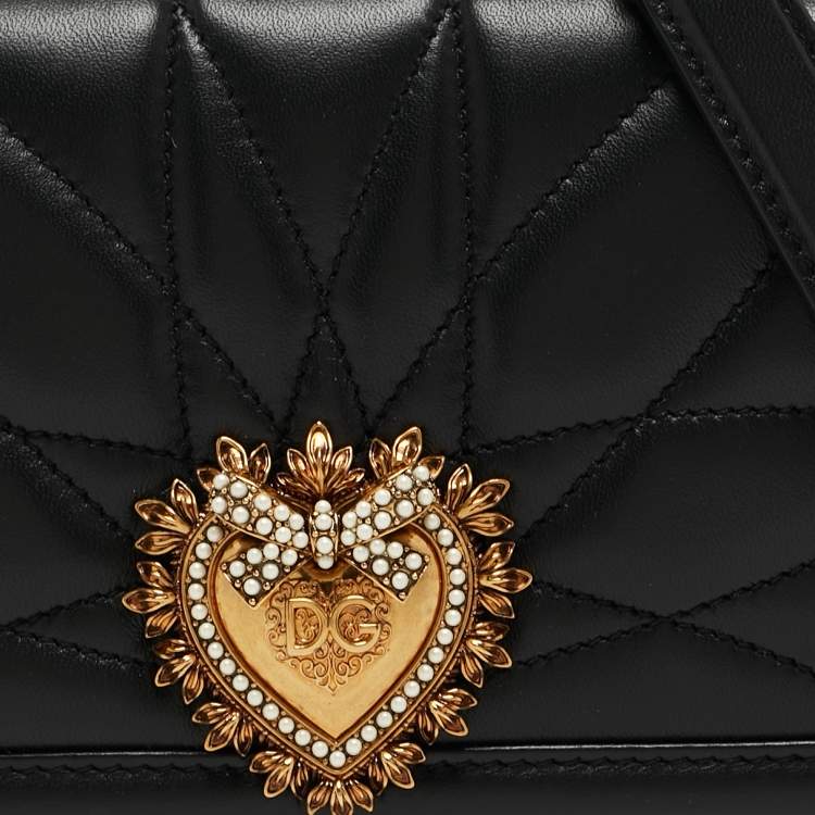 Pre Owned Dolce & Gabbana Black Leather Devotion Mordore Crossbody Bag