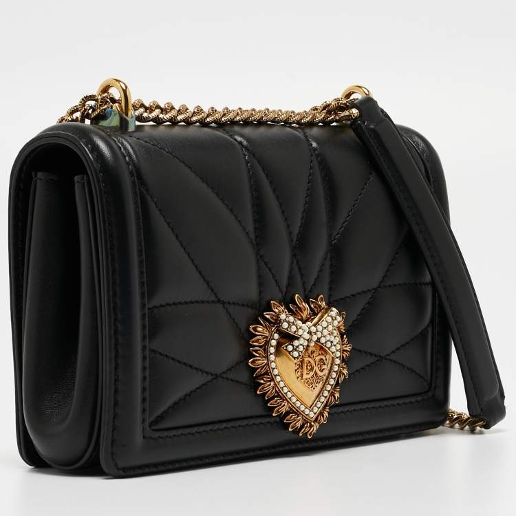 Pre Owned Dolce & Gabbana Black Leather Devotion Mordore Crossbody Bag