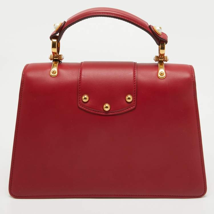 مملوكة مسبقًا Dolce & Gabbana Red Leather DG Amore Crystals Top Handle Bag
